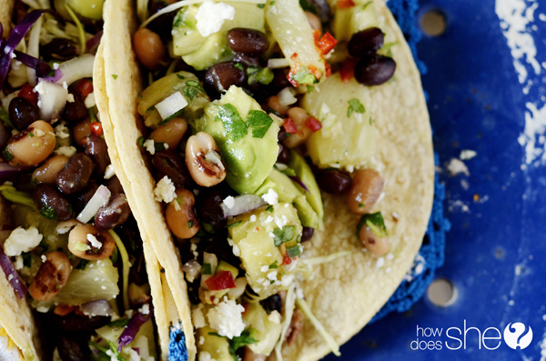 California Carne Adobada Street Tacos with Pineapple, Avocado & Bean Salsa