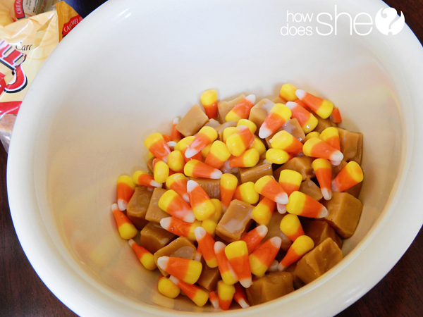 Candy corn caramel apples