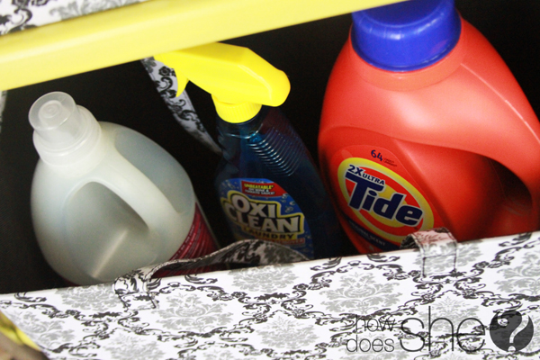 Organized cleaning supplies before and after