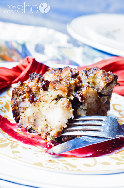 Thanksgiving stuffing into bread pudding
