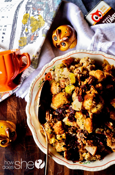 Thanksgiving stuffing into bread pudding