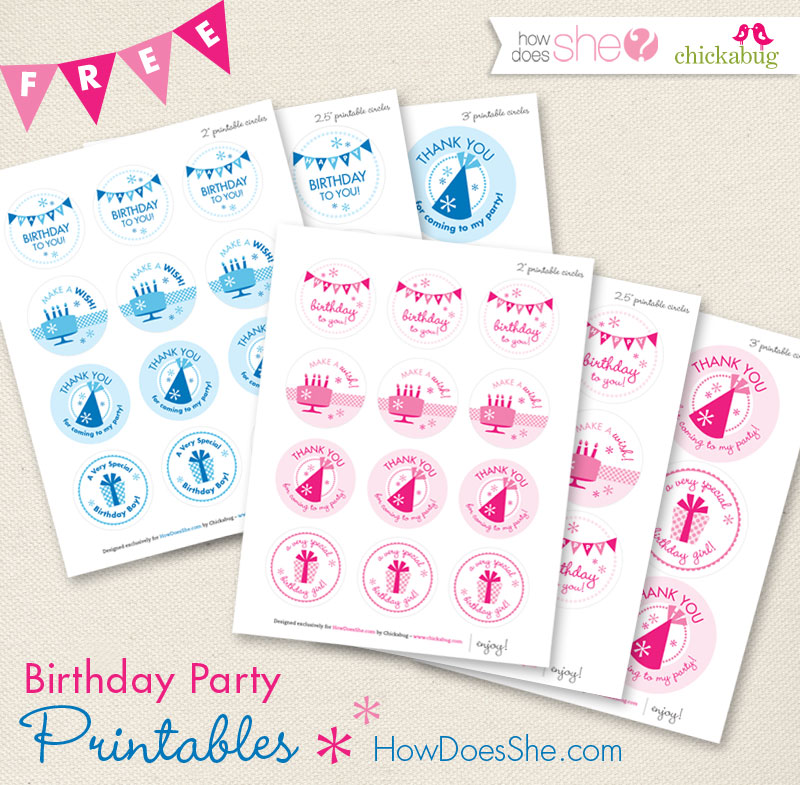 Free birthday party printables available at HowDoesShe.com