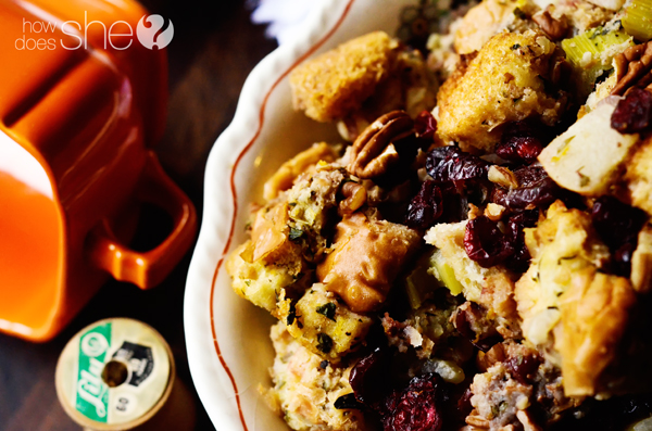 Thanksgiving stuffing into bread pudding